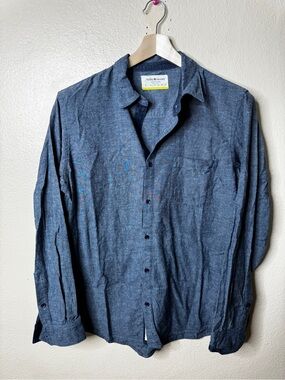 Hedley & Bennett Men's Button Up Shirt Large Blue Long Sleeve Lightweight Cotton